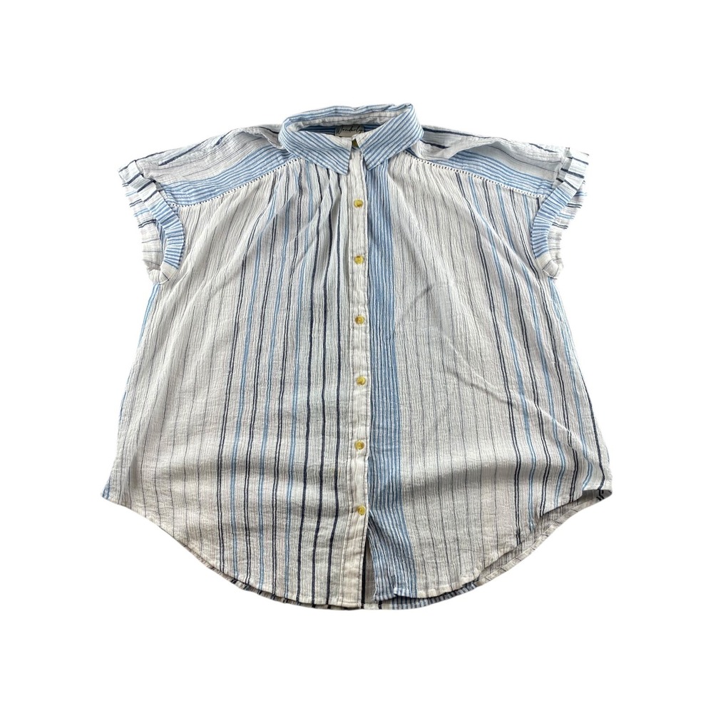 Wonderly Striped Button Down Shirt Cap Sleeve‎ Women's Size L